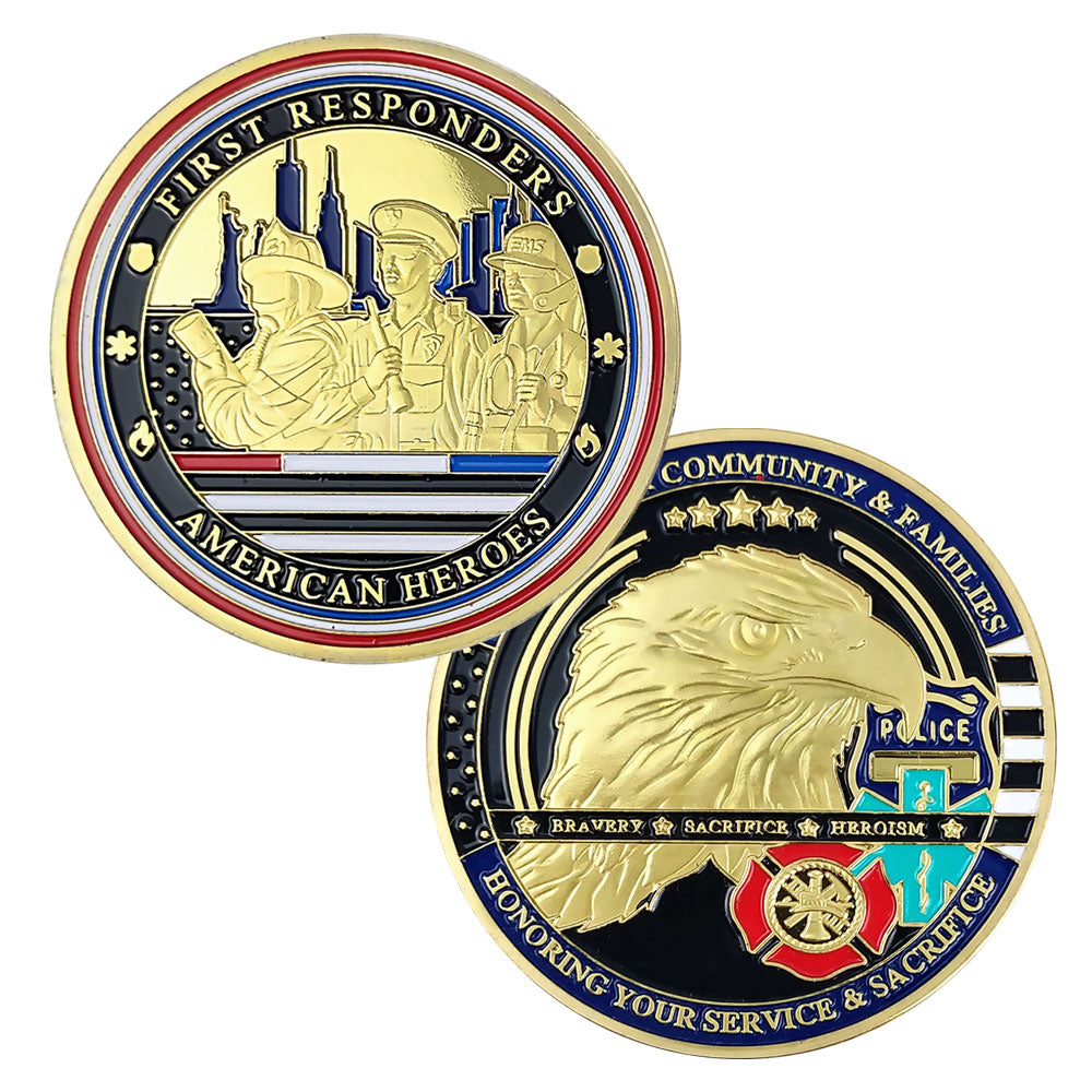 Red White Blue Line Hero Veteran Police Challenge Coin mysite