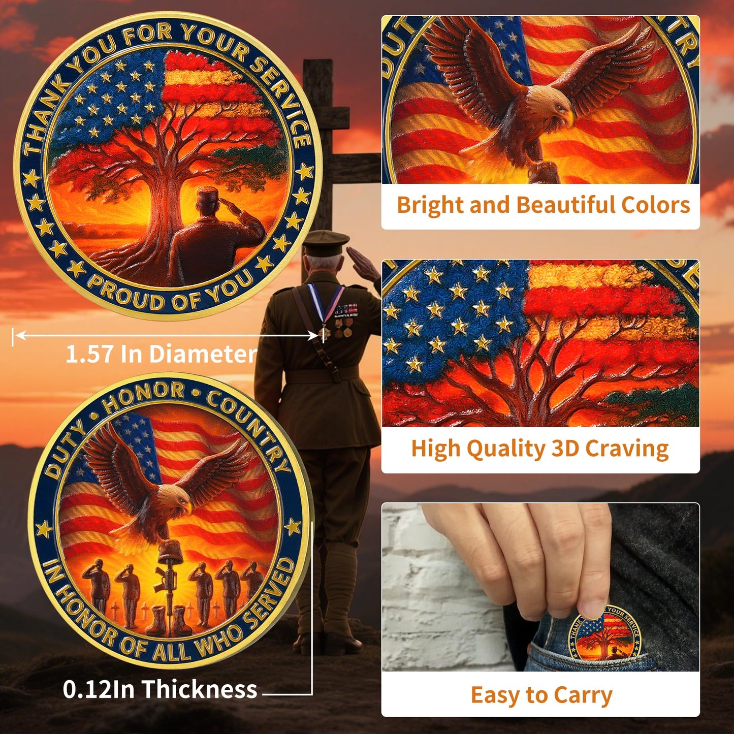 Thank You for Your Service & in Honor of All Who Served Military Veterans Challenge Coin mysite