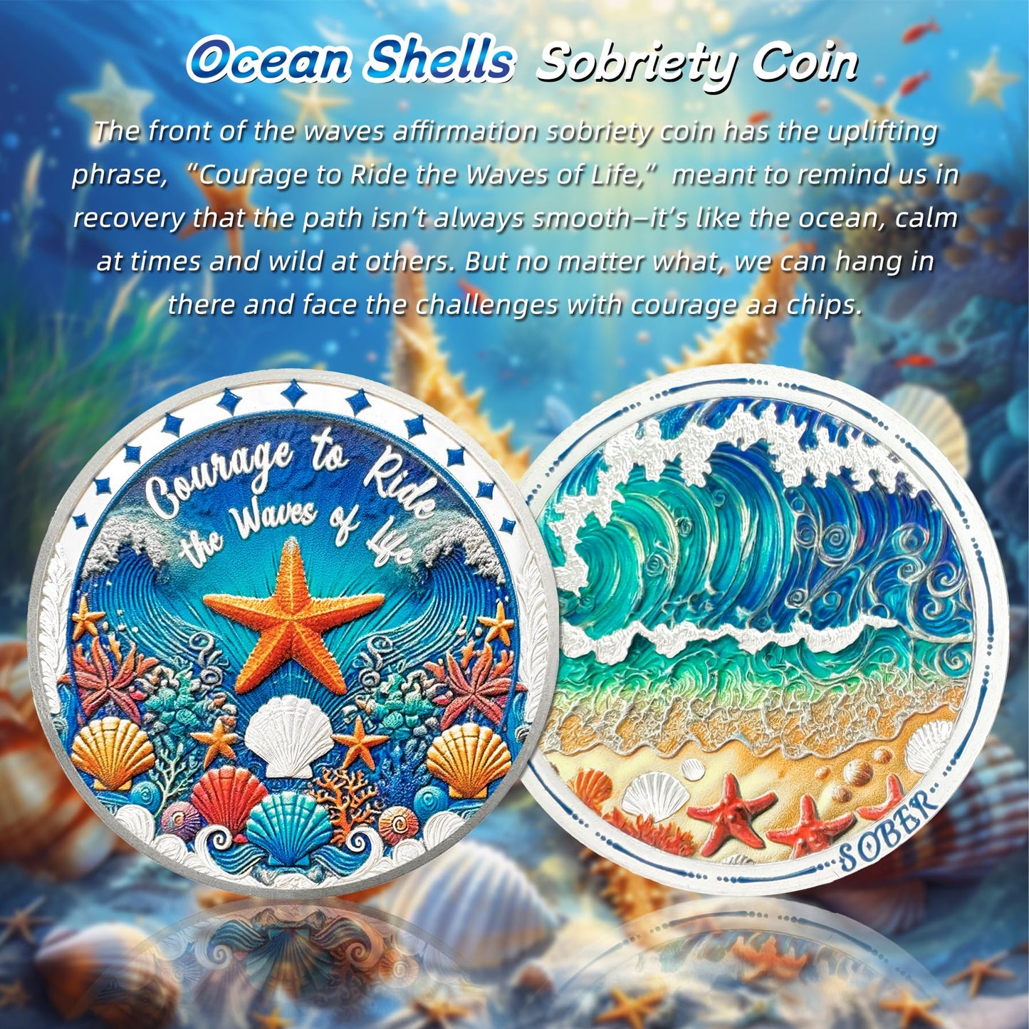 Unique Addiction Recovery Ocean Shells Sobriety Coin mysite
