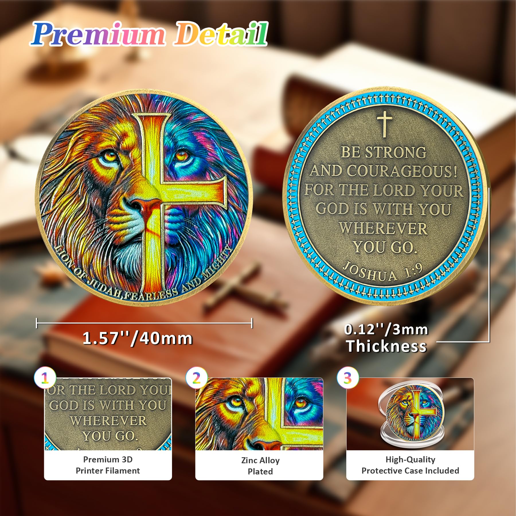 Lion of Judah Rare Joshua 1:9 Religious Jesus Christian Challenge Coin mysite