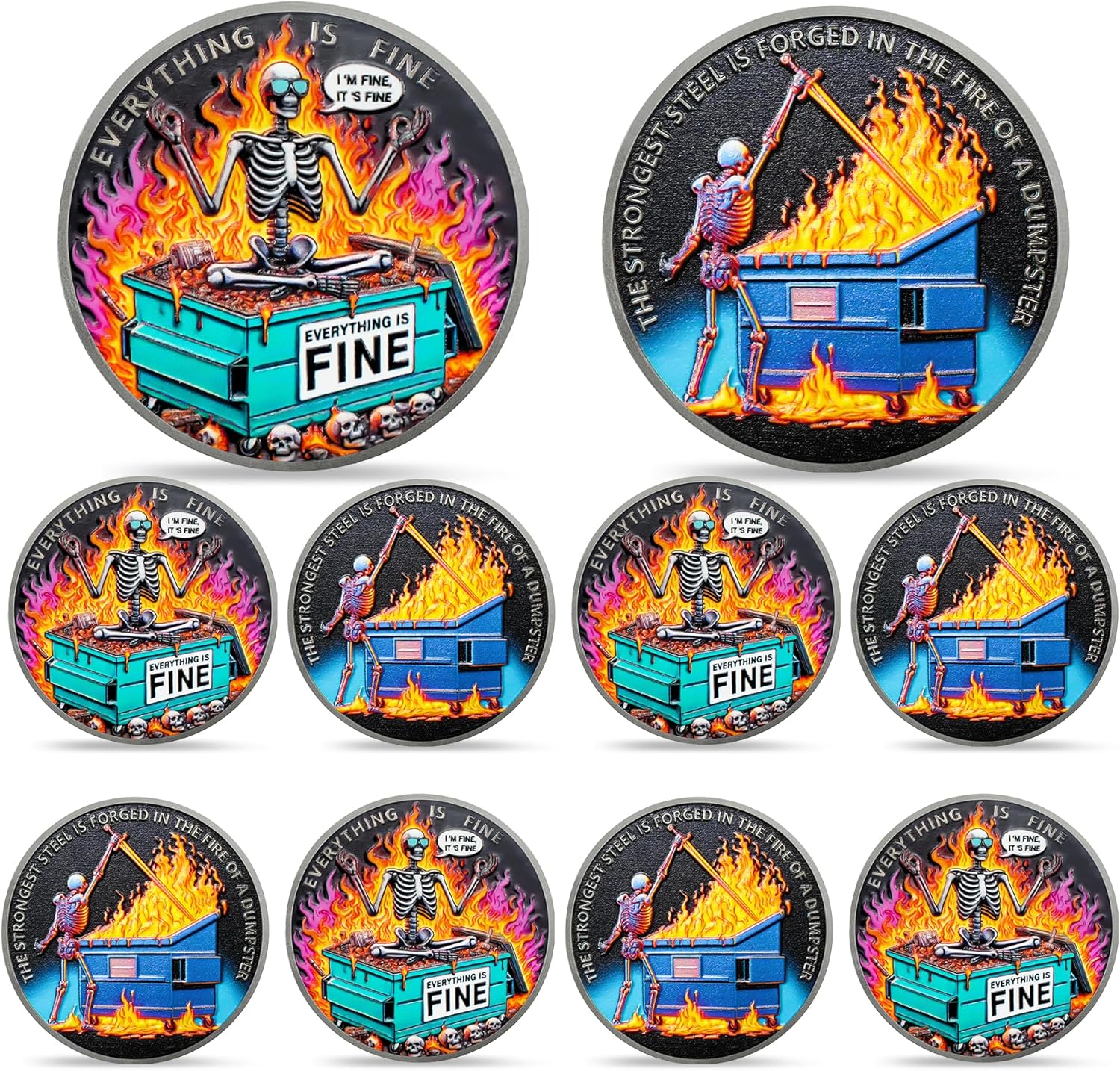 Colorful Skull Dumpster Fire Challenge Coin mysite