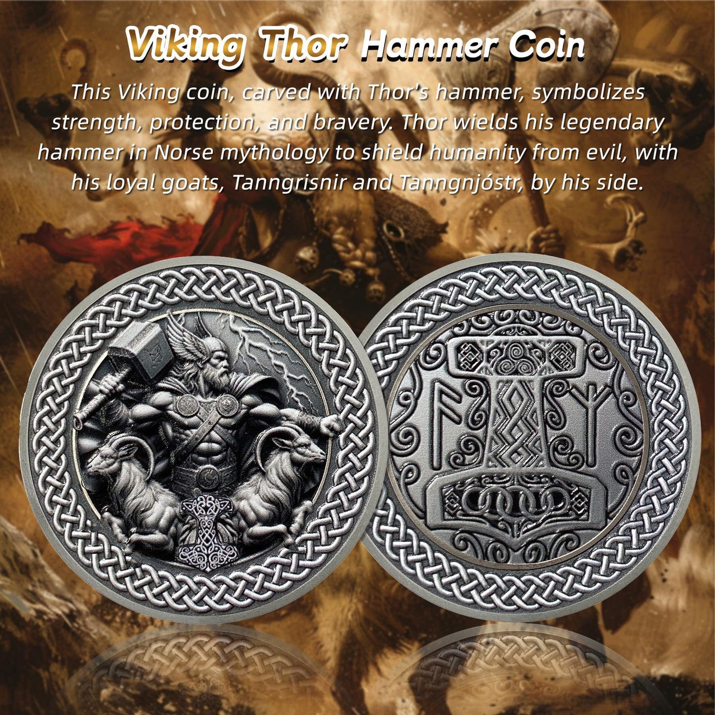 Norse Mythology Viking Thor Hammer Tanngrisnir Tanngnjóstr Coin mysite