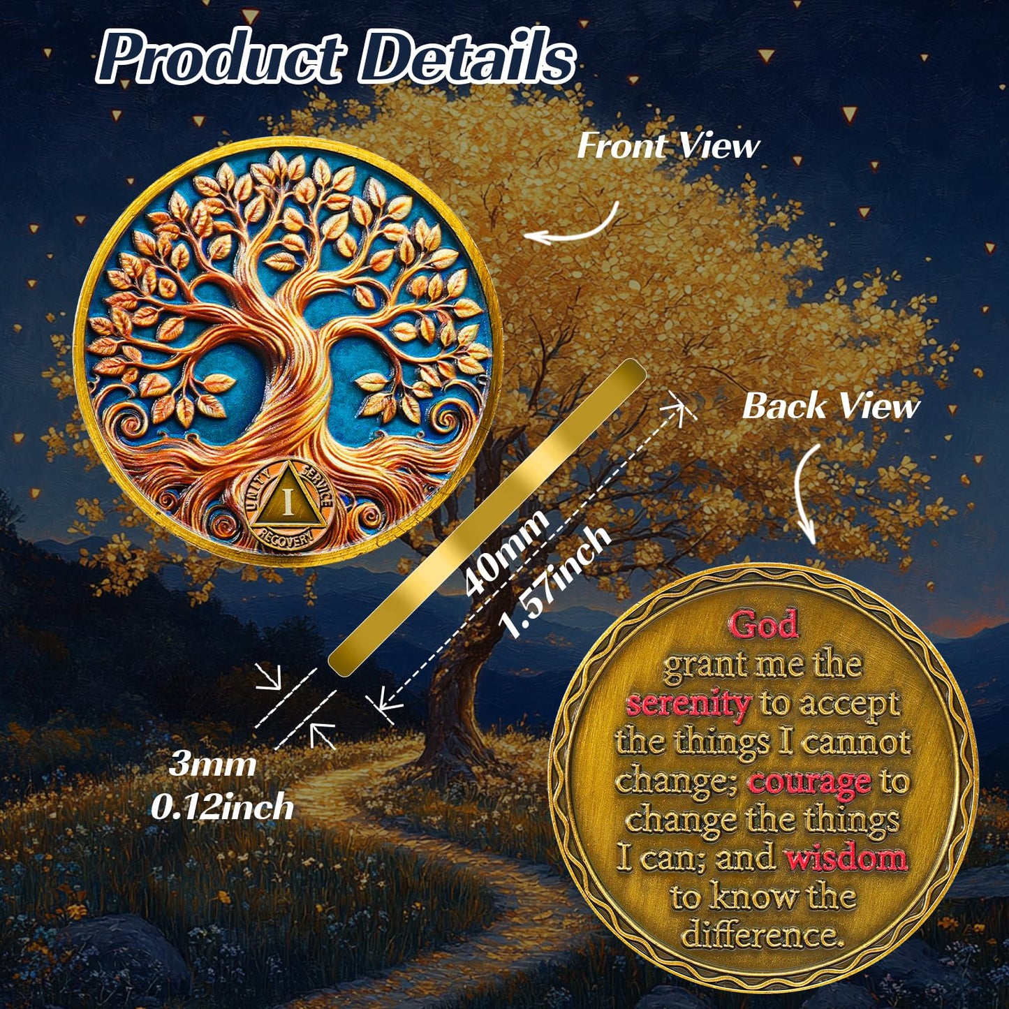 Personalized Recovery & Growth Tree of Life Sobriety Coin mysite