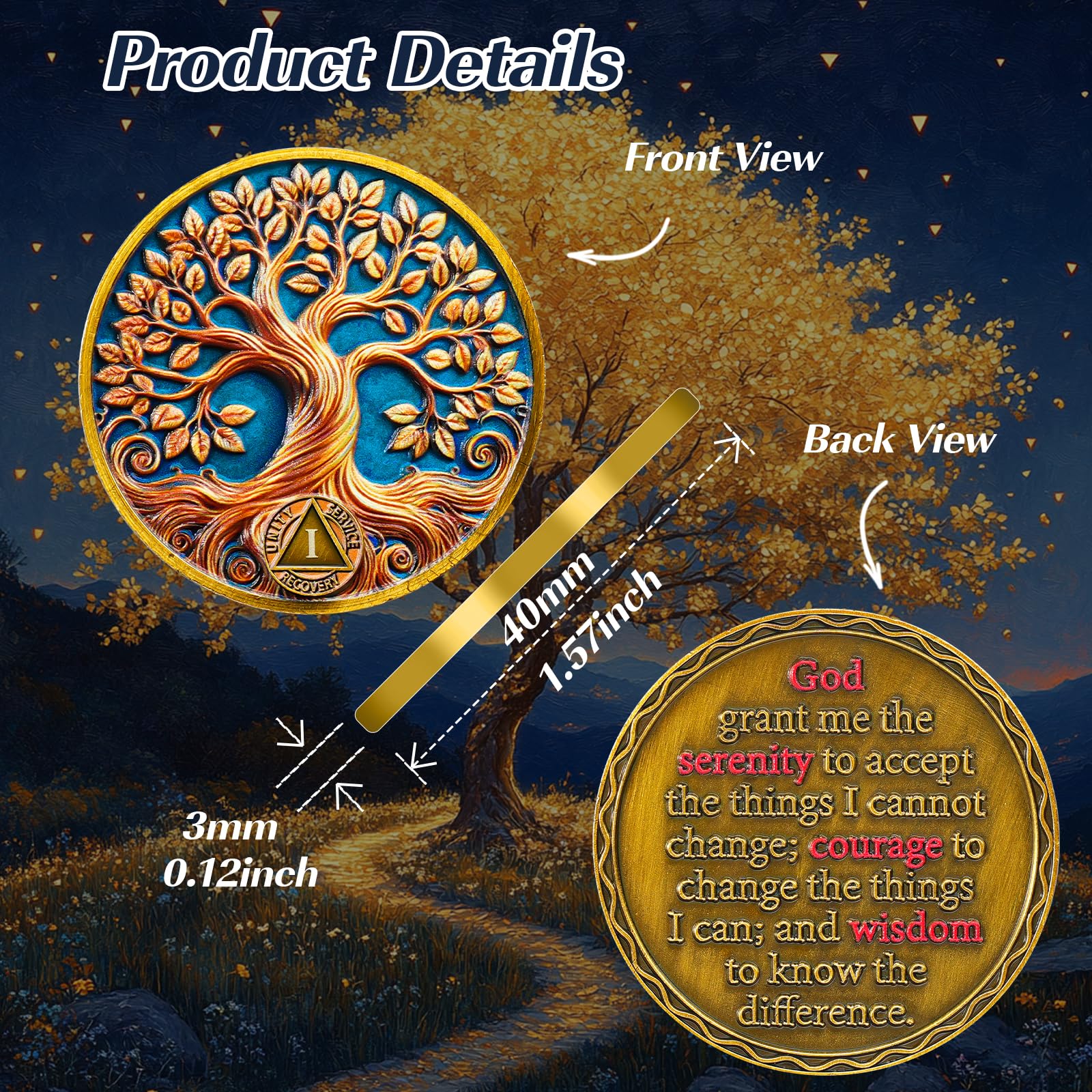 Personalized Recovery & Growth Tree of Life Sobriety Coin mysite