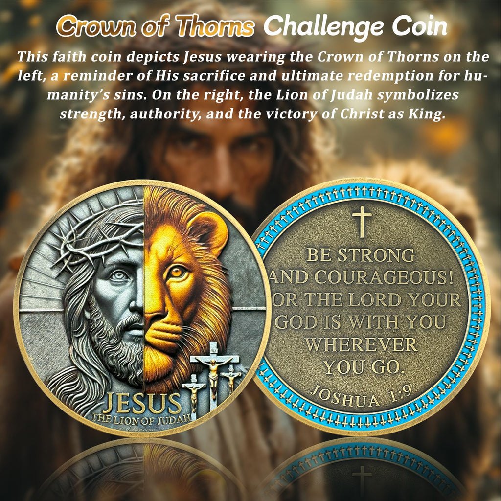 Crown of Thorns Jesus Lion of Judah Joshua 1:9 Religious Challenge Coin mysite