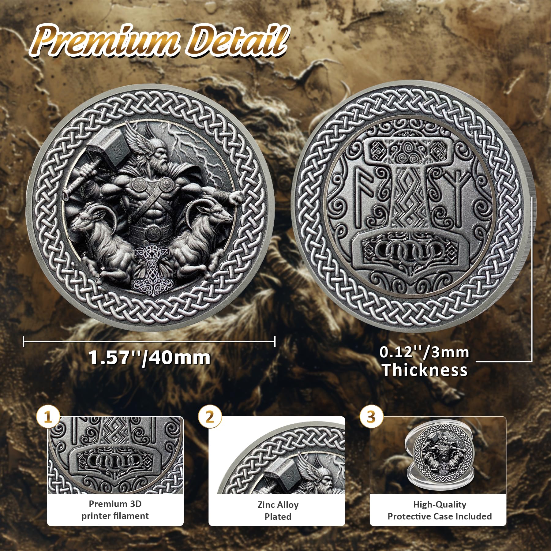 Norse Mythology Viking Thor Hammer Tanngrisnir Tanngnjóstr Coin mysite