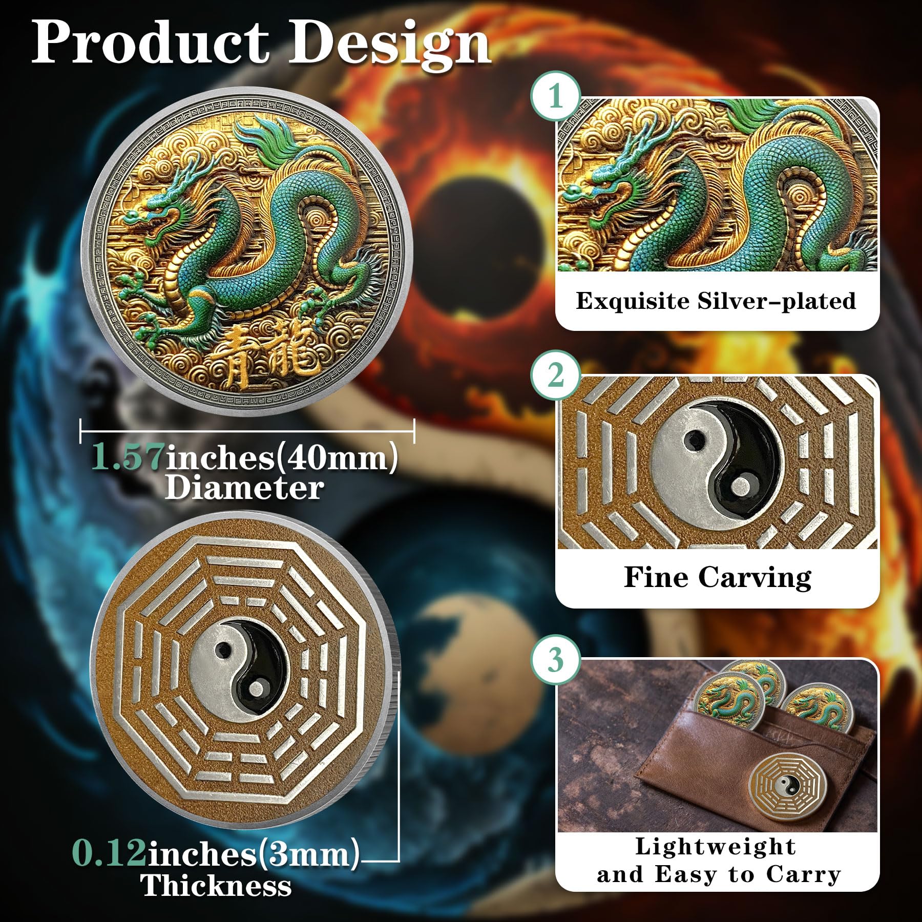 Eastern Mythology Chinese Azure Dragon Taichi Good Luck Coin mysite