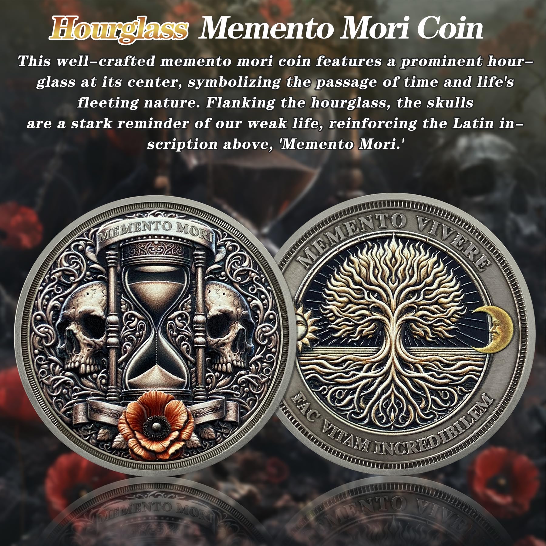 Hourglass Memento Mori Novelty Tree of Life Stoic Challenge Coin mysite