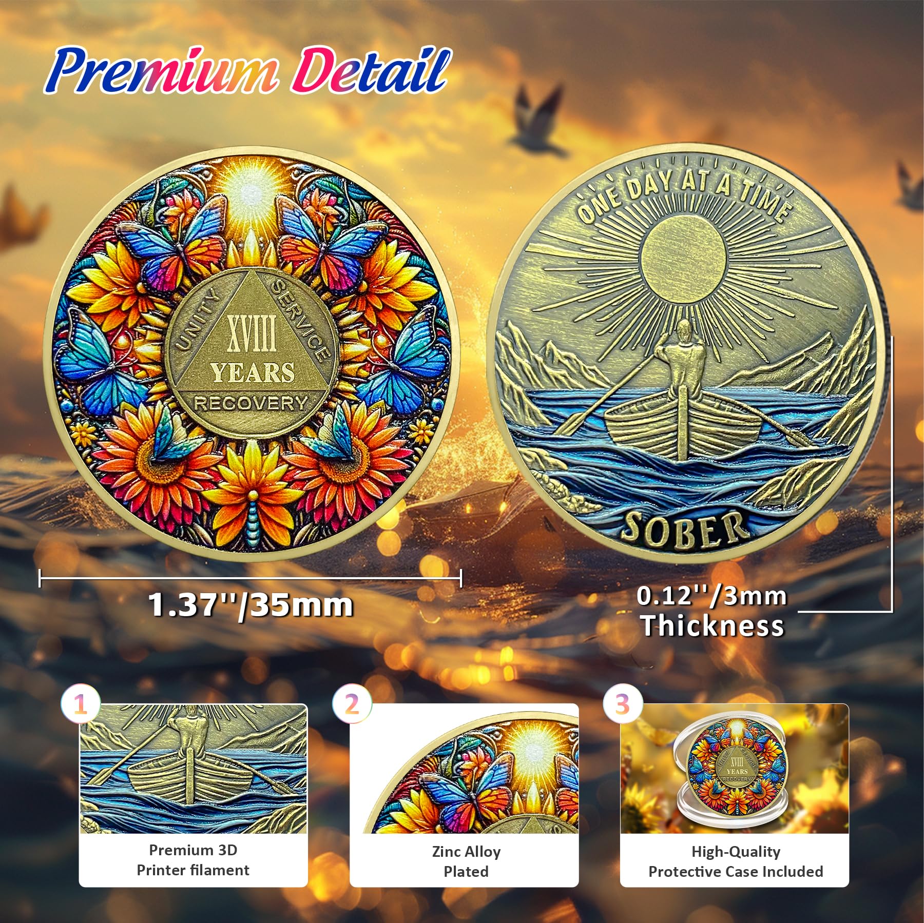 Delicate Sunflower Recovery 18 Year Sobriety Coin mysite