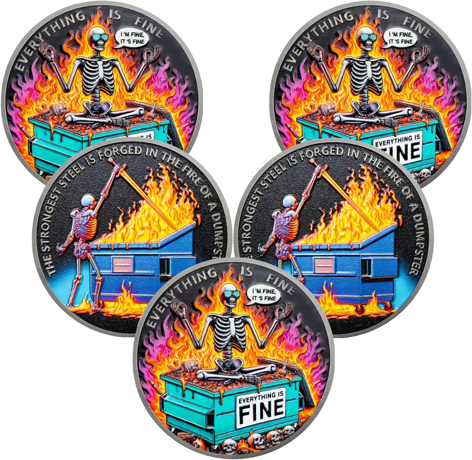 Colorful Skull Dumpster Fire Challenge Coin mysite