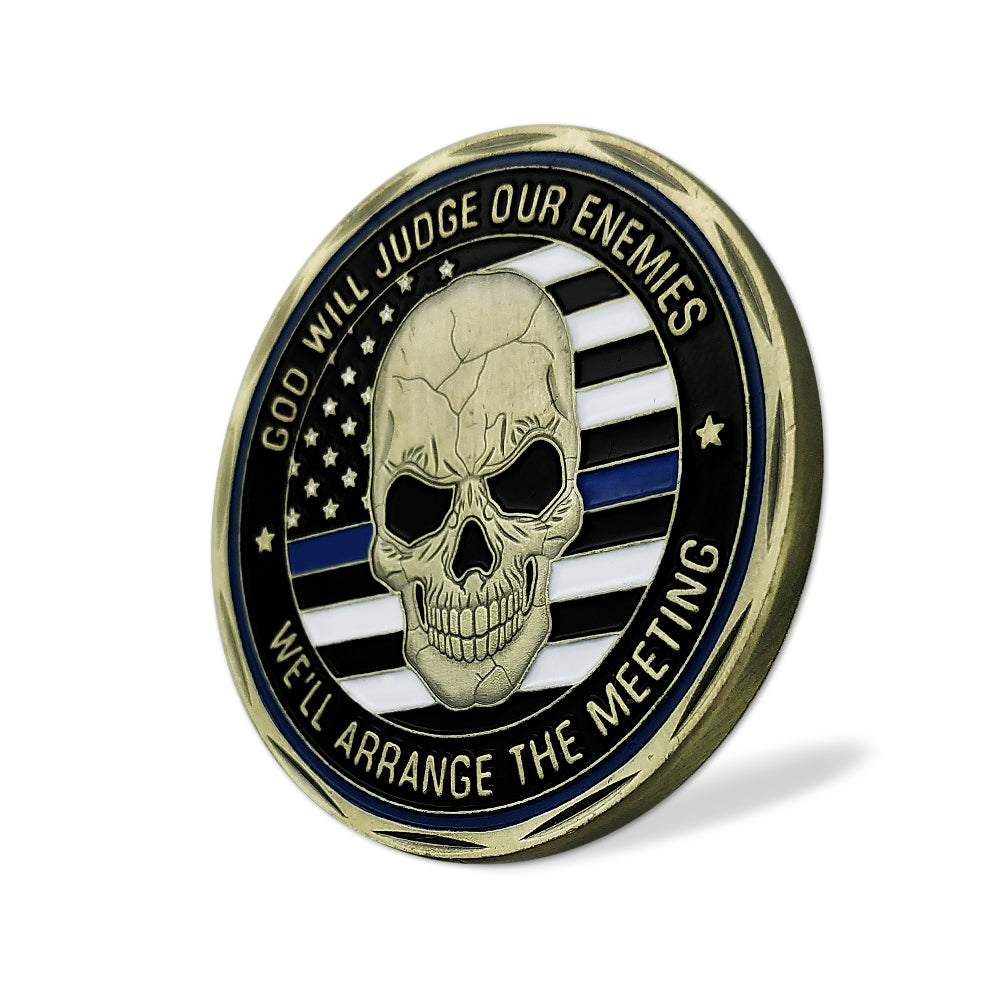 Thin Blue Line Skull St Michael Police Challenge Coin mysite