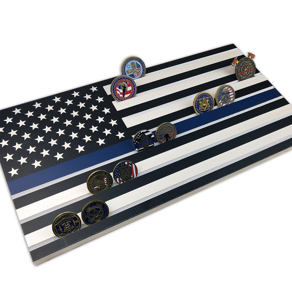 Thin Blue Line/ Stars and Stripes Engraving Challenge Coin Display mysite