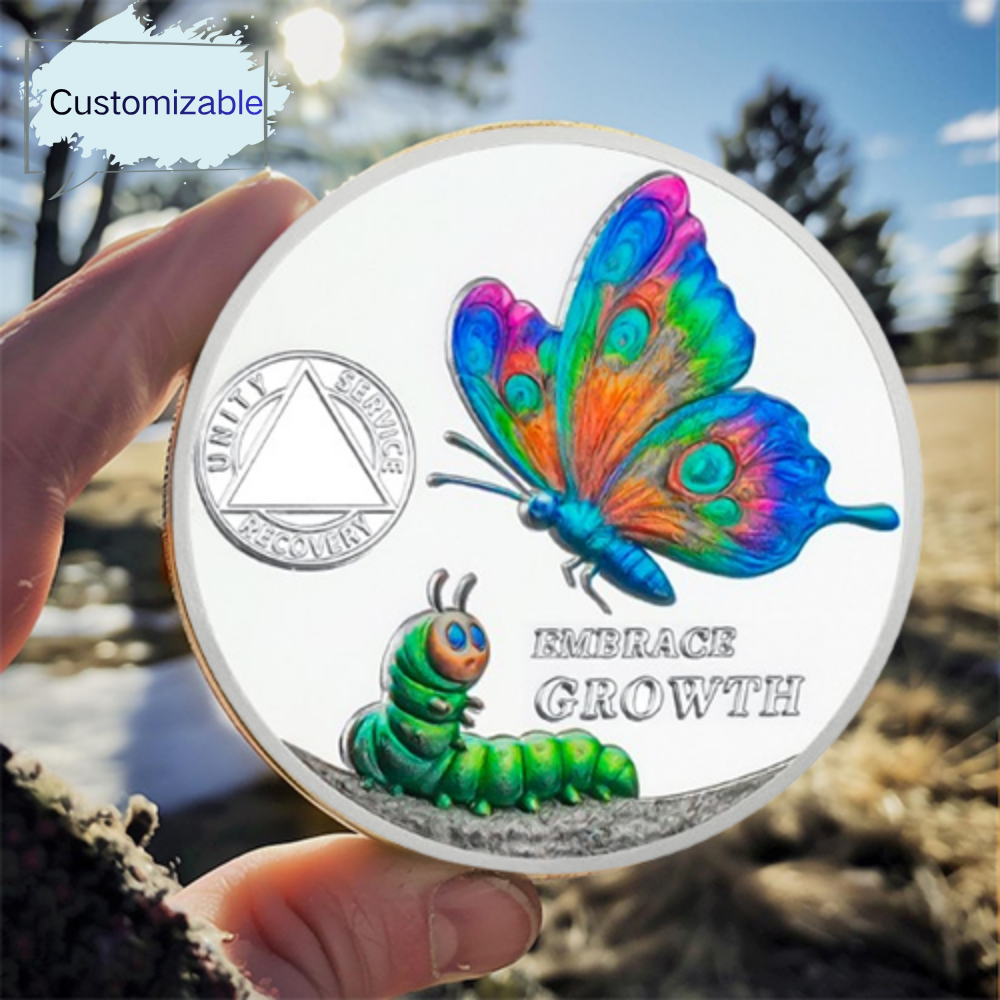 Personalized Cocoon to Butterfly Embrace Growth Sobriety Coin mysite
