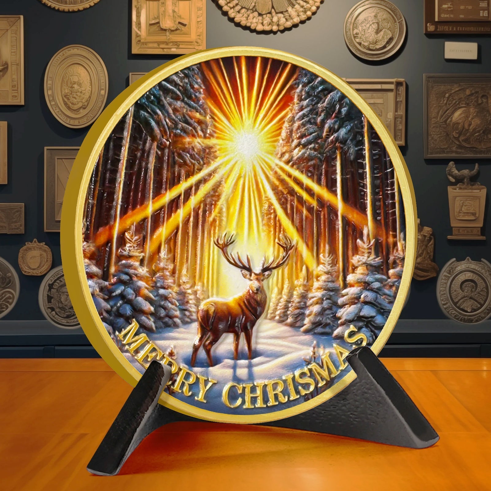 Merry Christmas Elk Gold Sunlight Snow Sobriety Coin mysite