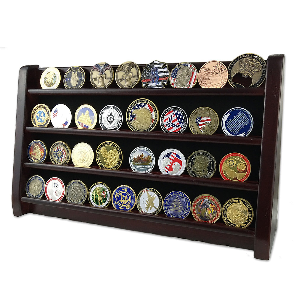 Wooden Challenge Coins Display Rack Deep Cherry Finish mysite