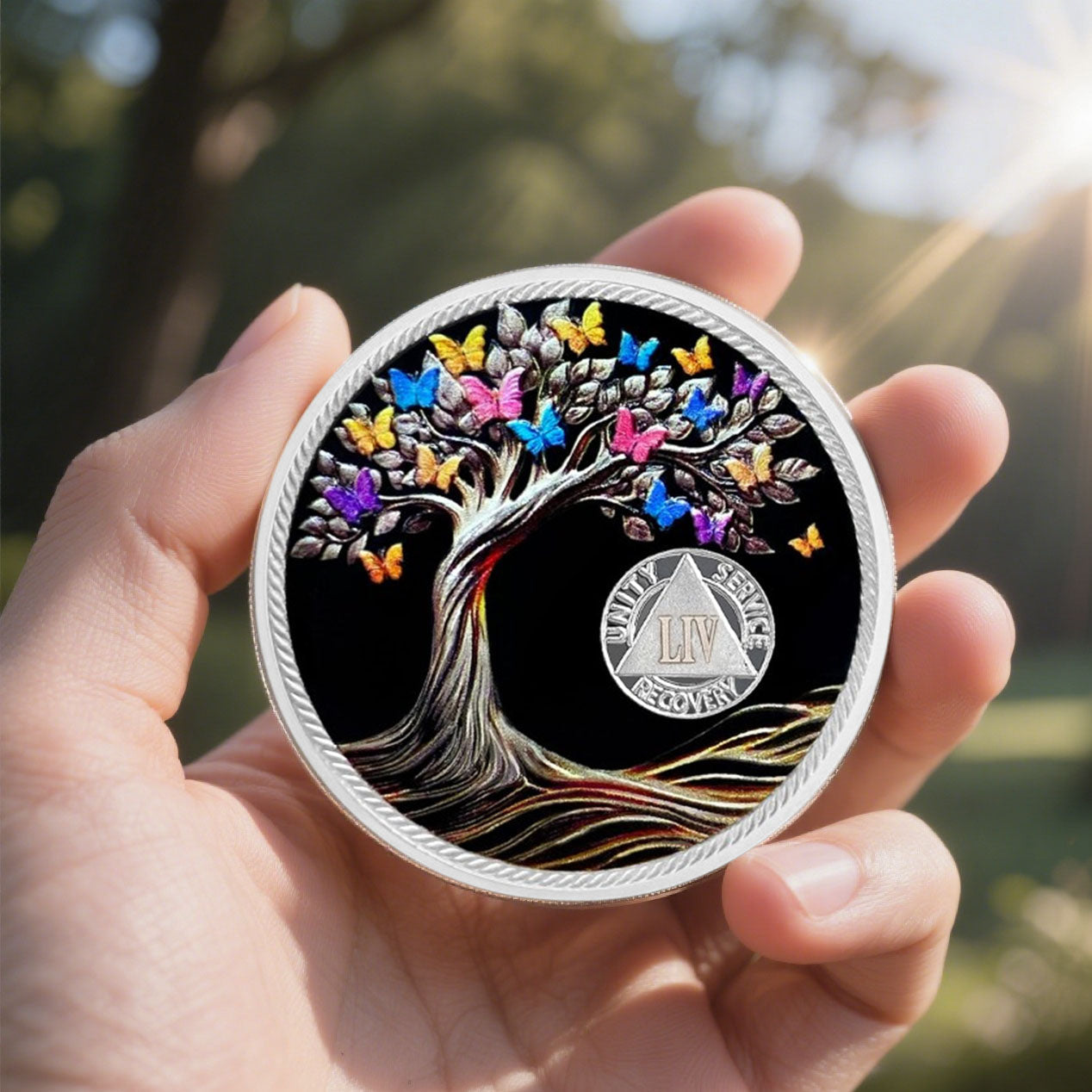 Personalized Delicate Recovery Butterfly Tree of Life Sobriety Coin mysite
