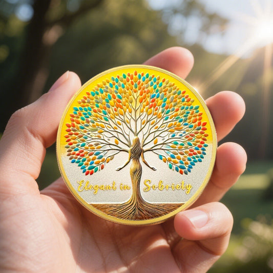 Woman Tree Affirmation Sobriety Coin mysite
