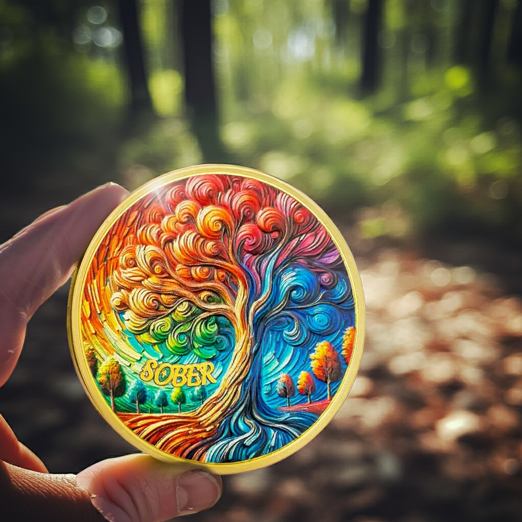 0-10 Year Artsy Oil Painting Recovery Addiction Tree of Life Sobriety Coin mysite