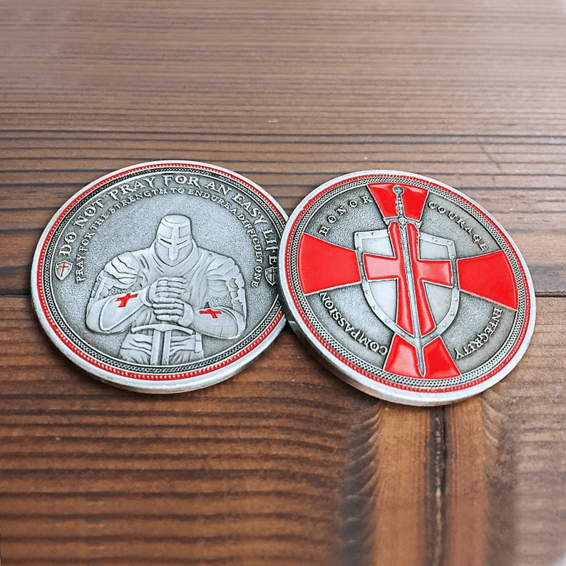 Knights Templar Cross Challenge Coin Crusader Sword and Shield Life Creed Token mysite