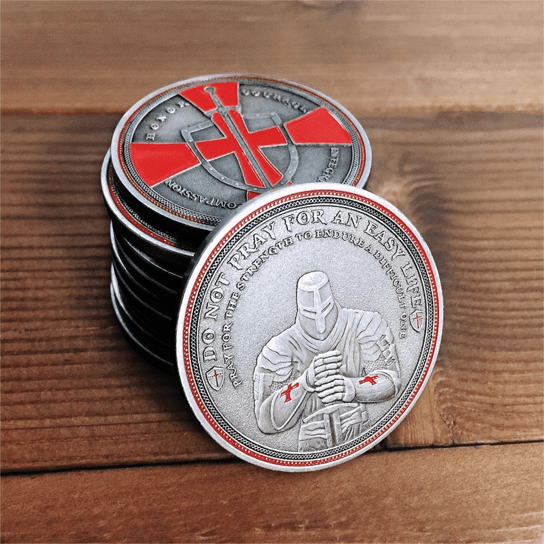 Knights Templar Cross Challenge Coin Crusader Sword and Shield Life Creed Token mysite