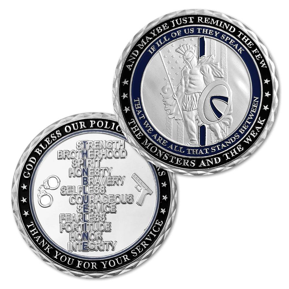Warrior With Spear and Shield Challenge Coin Thin Blue Line Police Officers Gift Coin mysite