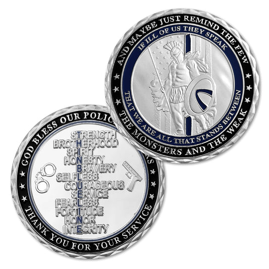 Warrior With Spear and Shield Challenge Coin Thin Blue Line Police Officers Gift Coin mysite