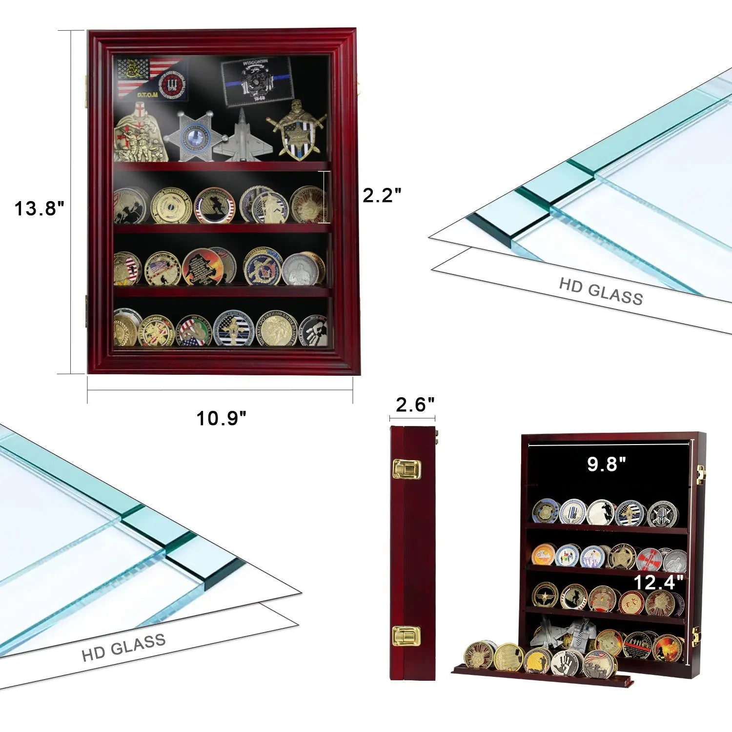 11" Cabinet Challenge Coin Display Case Chips Military Token Medallion Collectible Holder Ideal Gift for Him/gift for Him for father decowoodo