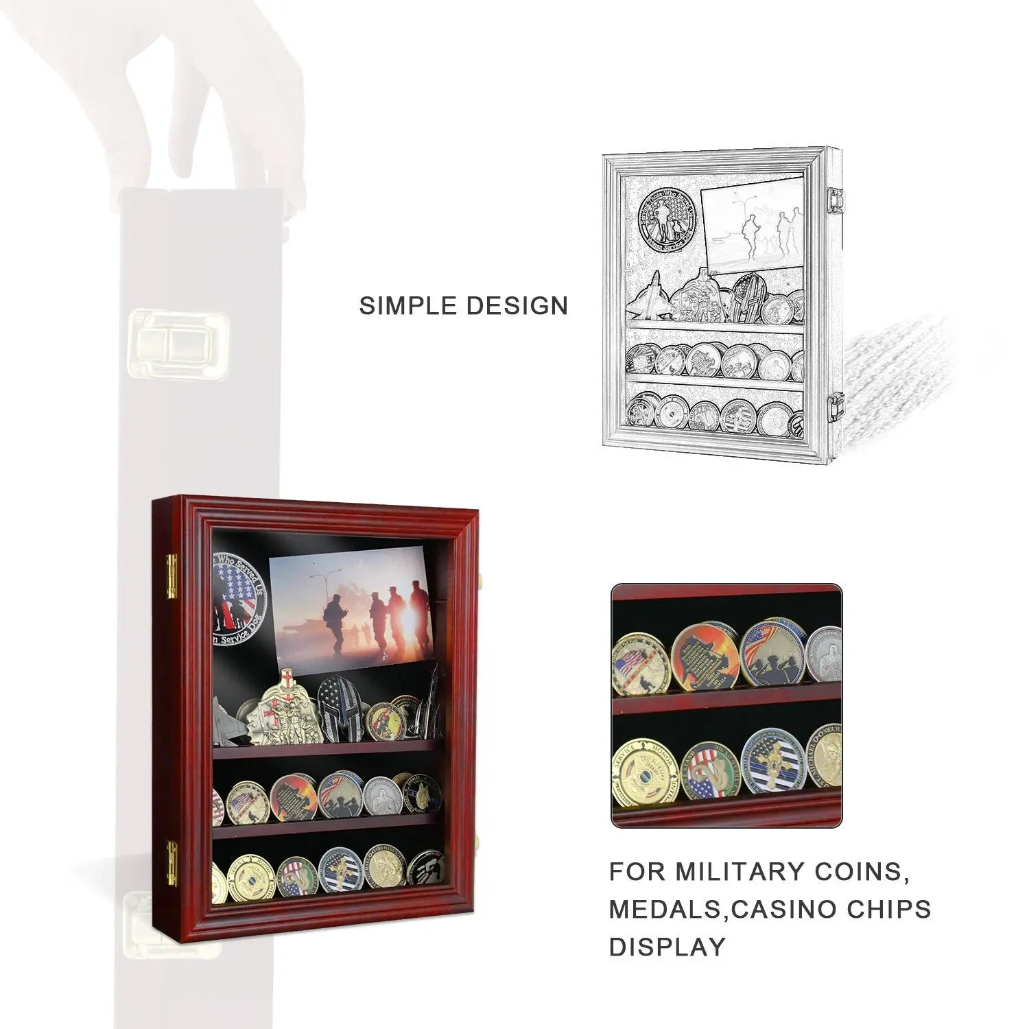 11" Cabinet Challenge Coin Display Case Chips Military Token Medallion Collectible Holder Ideal Gift for Him/gift for Him for father decowoodo