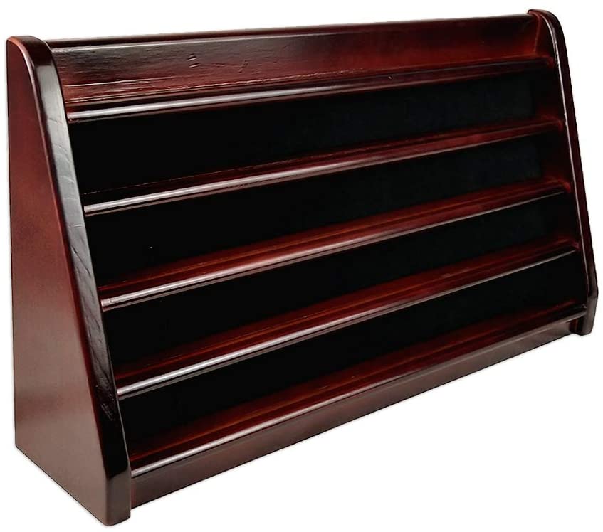 DecoWoodo Challenge Coin Display Stand 5 Rows Military Coin Holder Wall Mount Wooden Coin Rack Mahogany Finish DecoWoodo