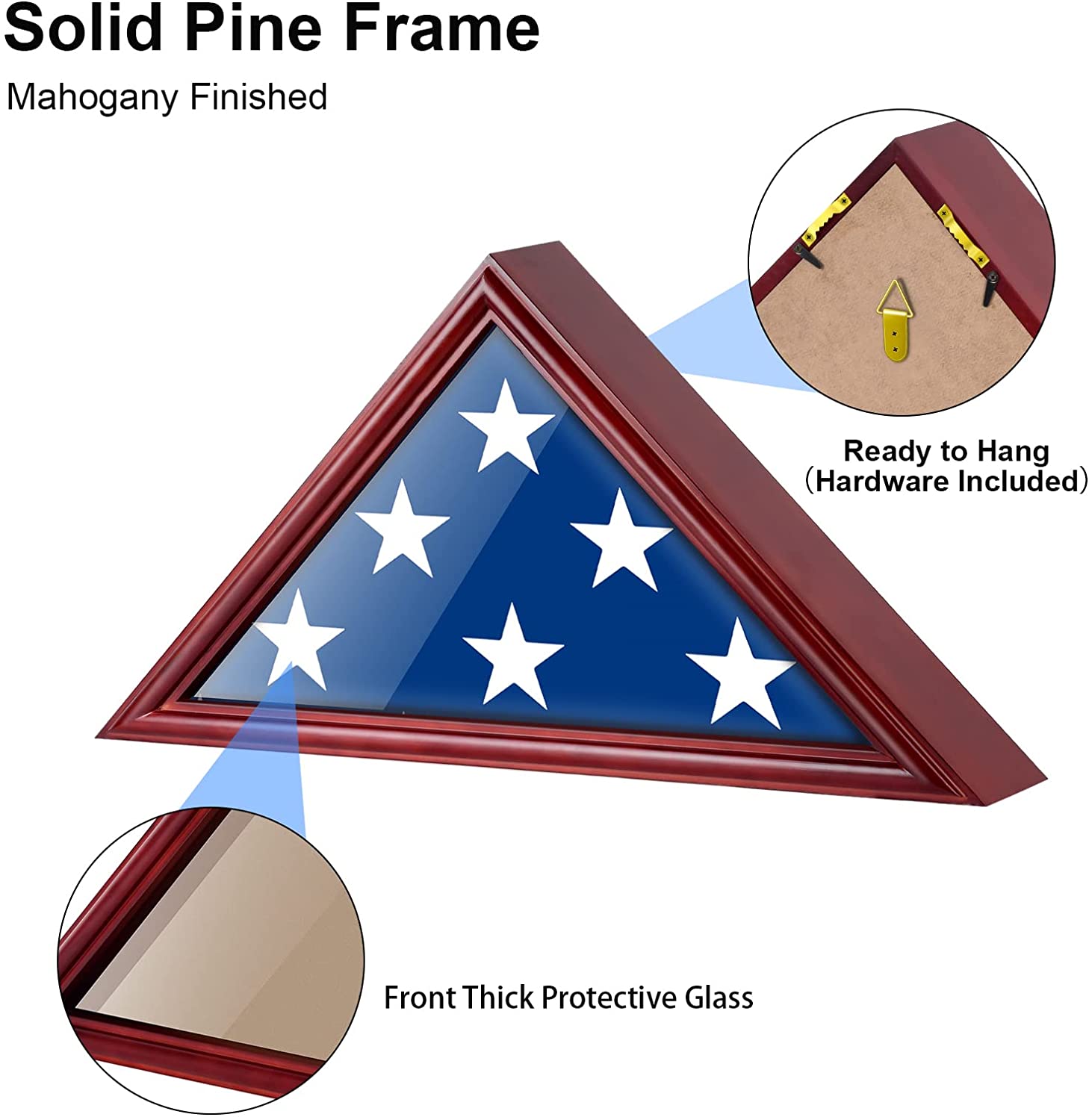Flag Display Case Burial or Funeral Flag Frame 5 x 9.5' Mahogany Flag Shadow Box DecoWoodo