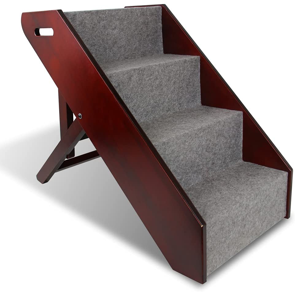 DecoWoodo Pet Stairs for Dogs and Cats Adjustable Pet Steps Wooden Foldable DecoWoodo