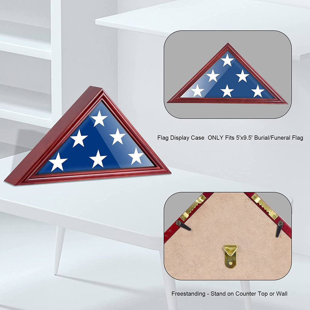 Flag Display Case Burial or Funeral Flag Frame 5 x 9.5' Mahogany Flag Shadow Box DecoWoodo