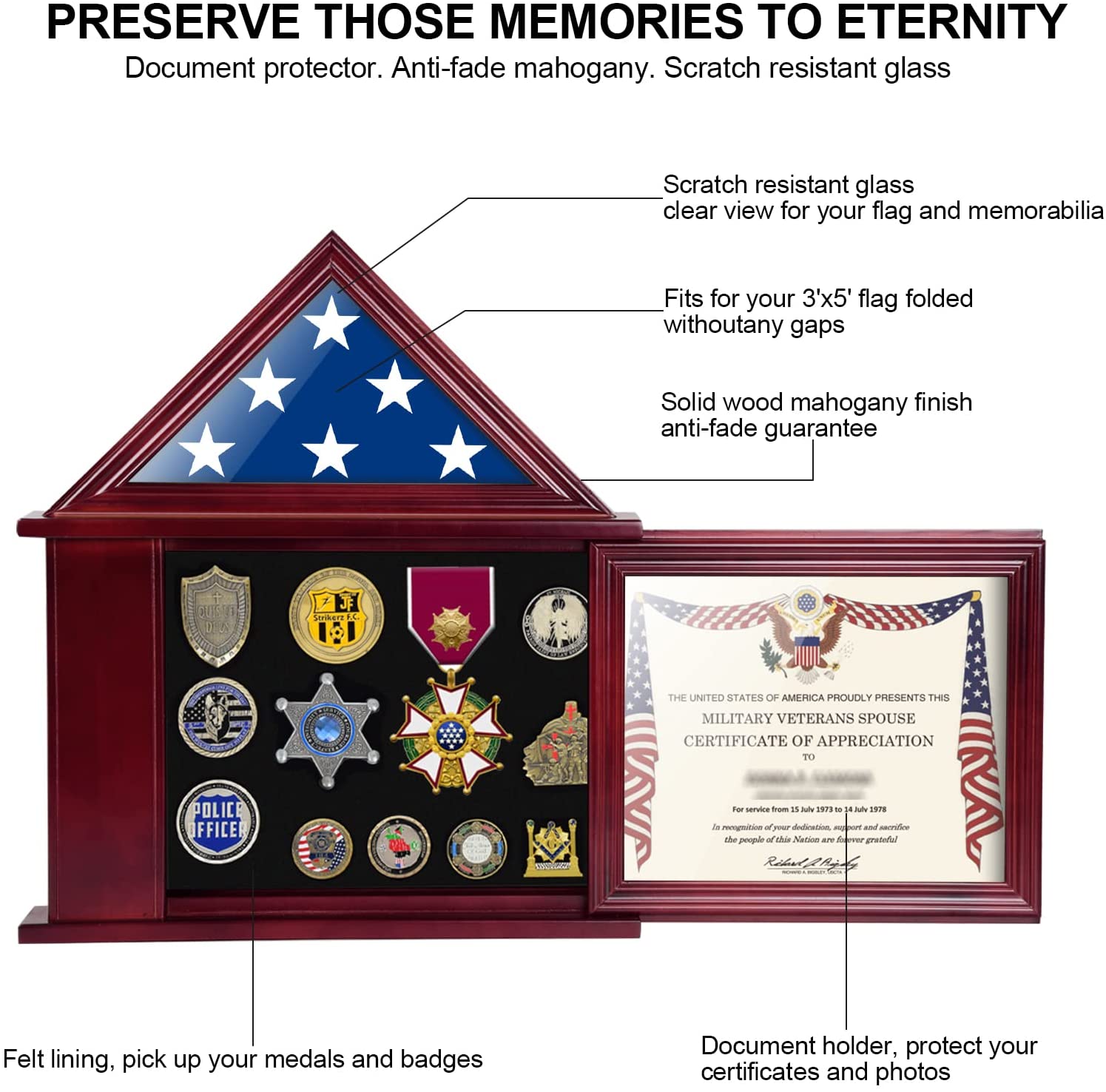 Flag Case with Certificate Holder for 3x5 American Flag, Mahogany DecoWoodo