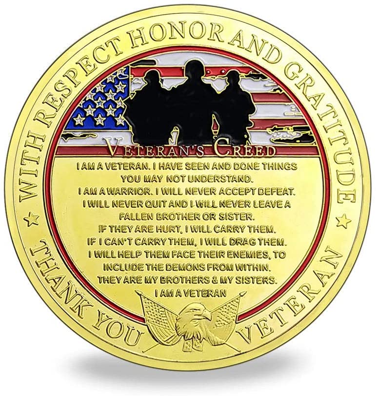 Veteran's Creed Challenge Coin Military Warrior Thank You Coin DecoWoodo