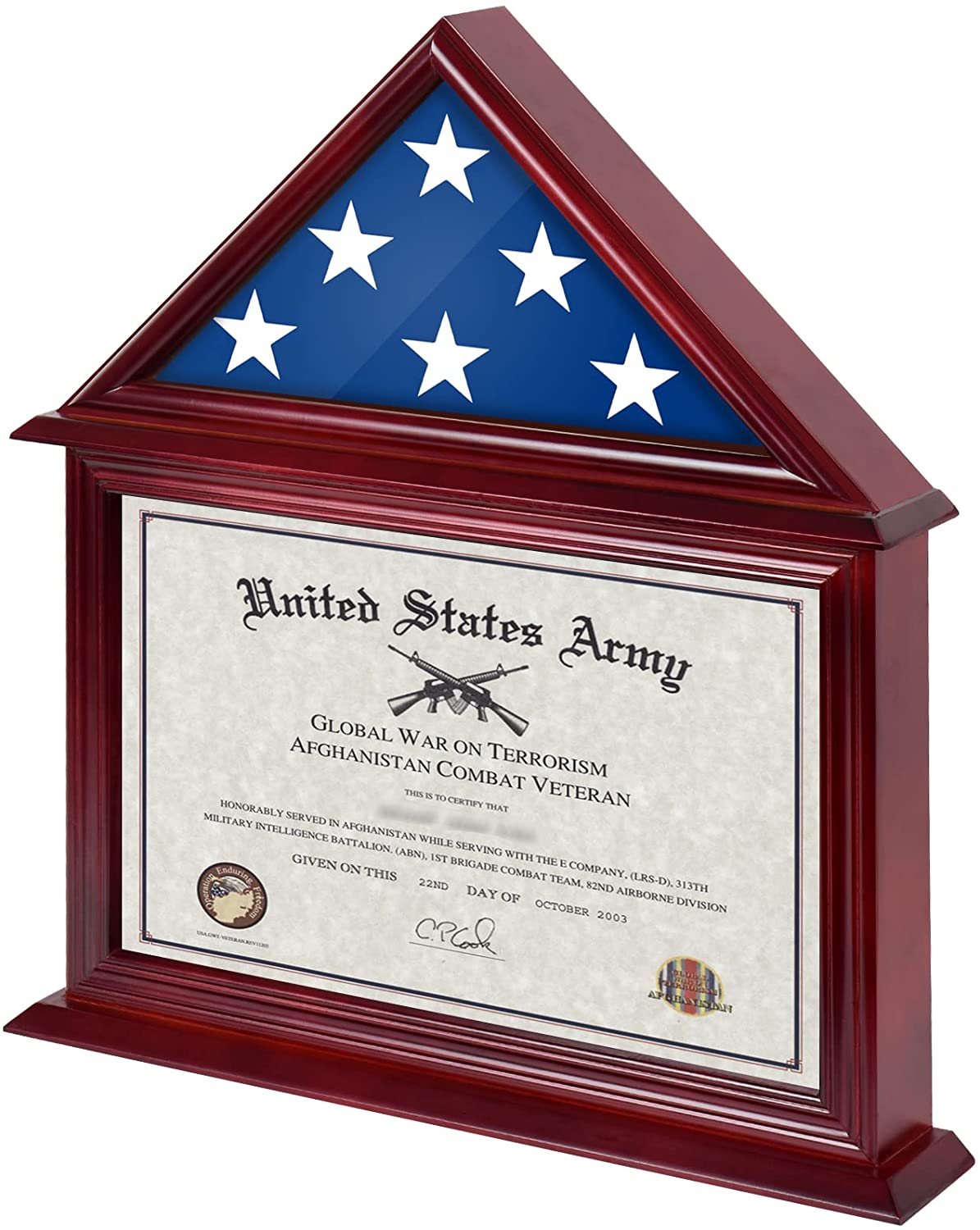 Display Case for 3x5 American Flag, Flag Display Military Shadow Box with Certificate Frame for Air Force, U.S. Army, Navy Soldier, Veteran, Police, Government Officials, Firefighter, Patriot DecoWoodo