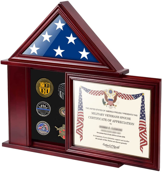 Flag Case with Certificate Holder for 3x5 American Flag, Mahogany DecoWoodo