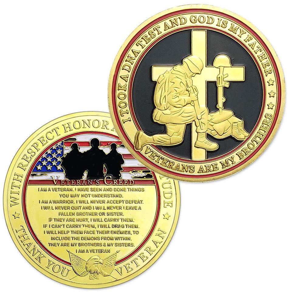 Veteran's Creed Challenge Coin Military Warrior Thank You Coin DecoWoodo