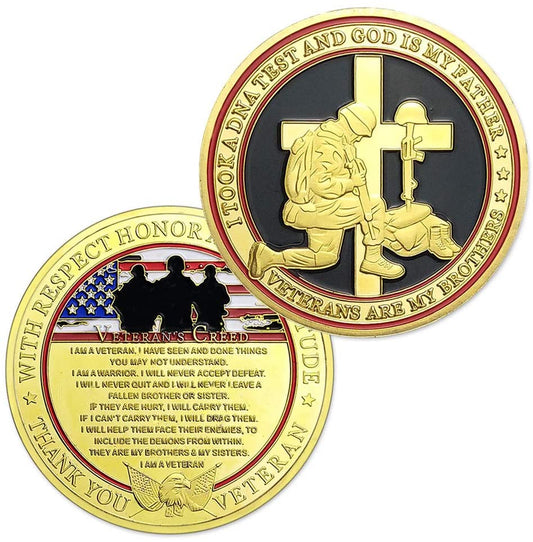 Veteran's Creed Challenge Coin Military Warrior Thank You Coin DecoWoodo