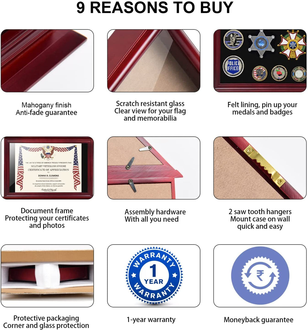 Flag Case with Certificate Holder for 3x5 American Flag, Mahogany DecoWoodo