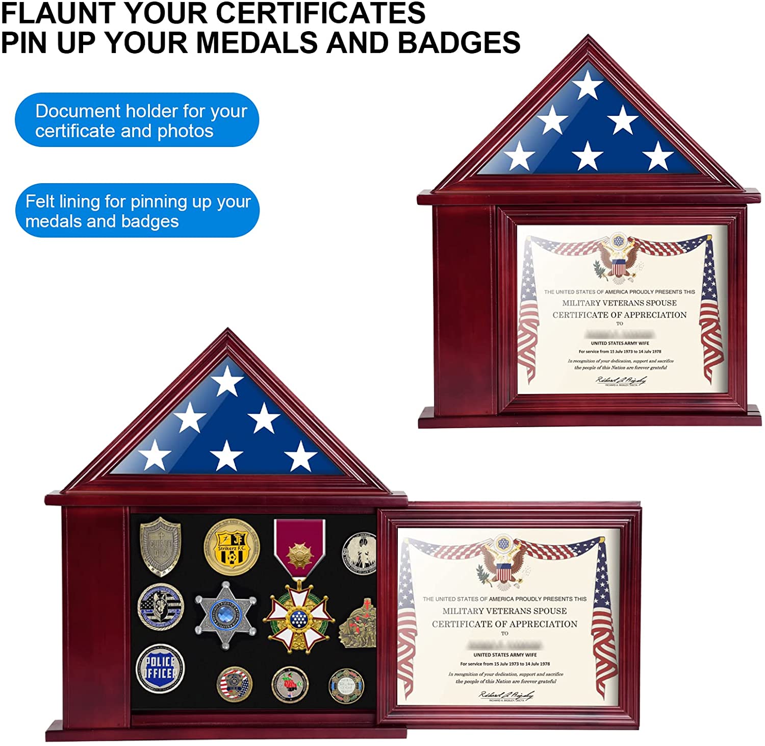 Flag Case with Certificate Holder for 3x5 American Flag, Mahogany DecoWoodo