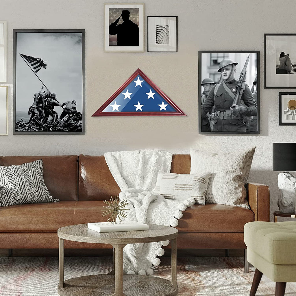 Flag Display Case Burial or Funeral Flag Frame 5 x 9.5' Mahogany Flag Shadow Box DecoWoodo