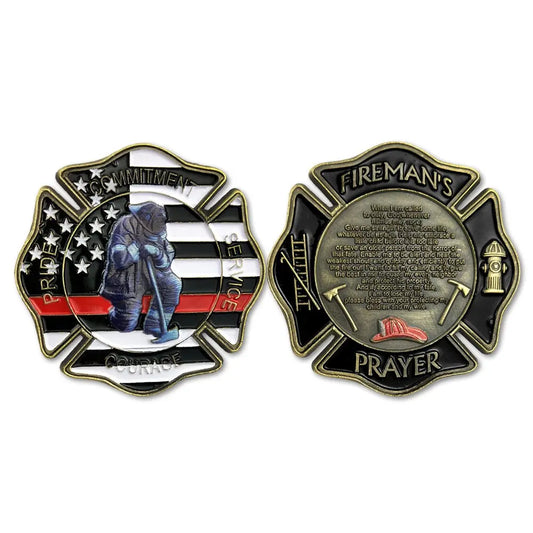 Firefighter Challenge Coin Red Lives Matter Prayer Fire Department Gift Coin/gift for Him for father decowoodo