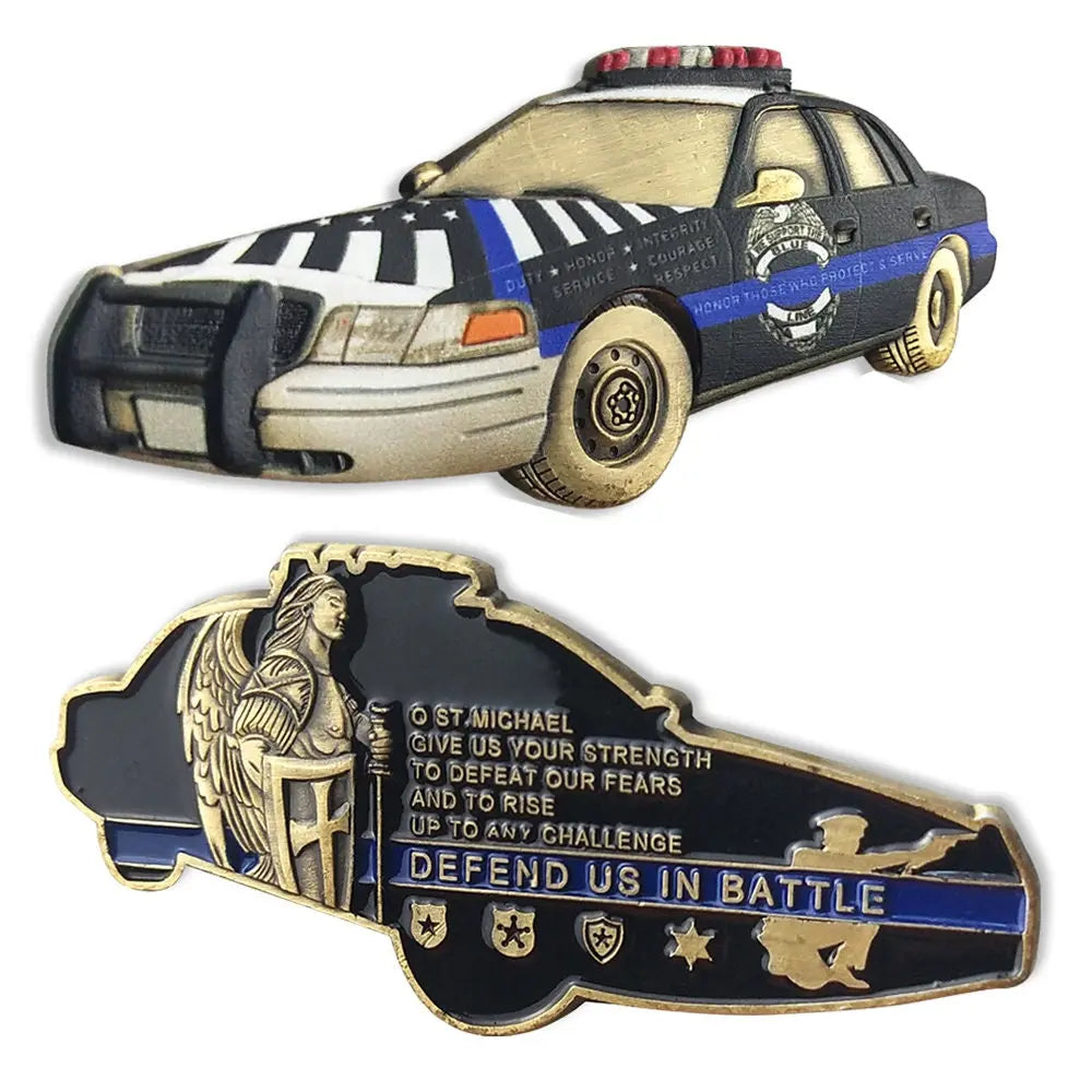 Police Car Featured Challenge Coin St Michael LEO Guardian Angle Back the Blue decowoodo