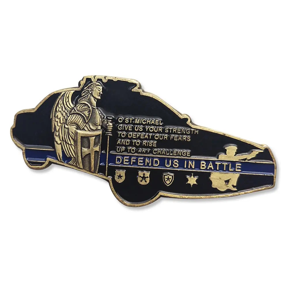 Police Car Featured Challenge Coin St Michael LEO Guardian Angle Back the Blue decowoodo
