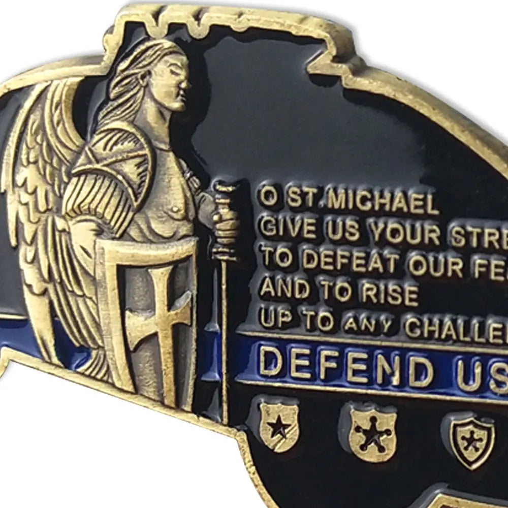 Police Car Featured Challenge Coin St Michael LEO Guardian Angle Back the Blue decowoodo