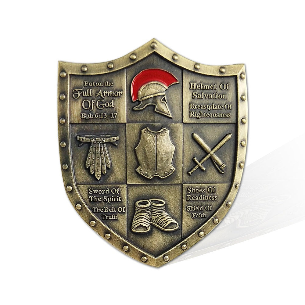 Armor of God EPH 6:13-17 Challenge Coin Shield of Faith Antique Bronze Collectible/gift for Him for father decowoodo