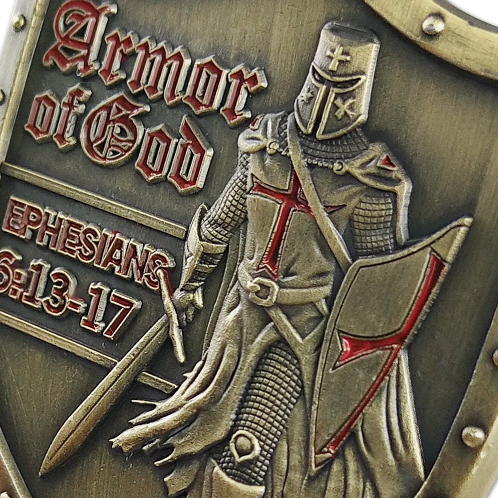 Armor of God EPH 6:13-17 Challenge Coin Shield of Faith Antique Bronze Collectible/gift for Him for father decowoodo