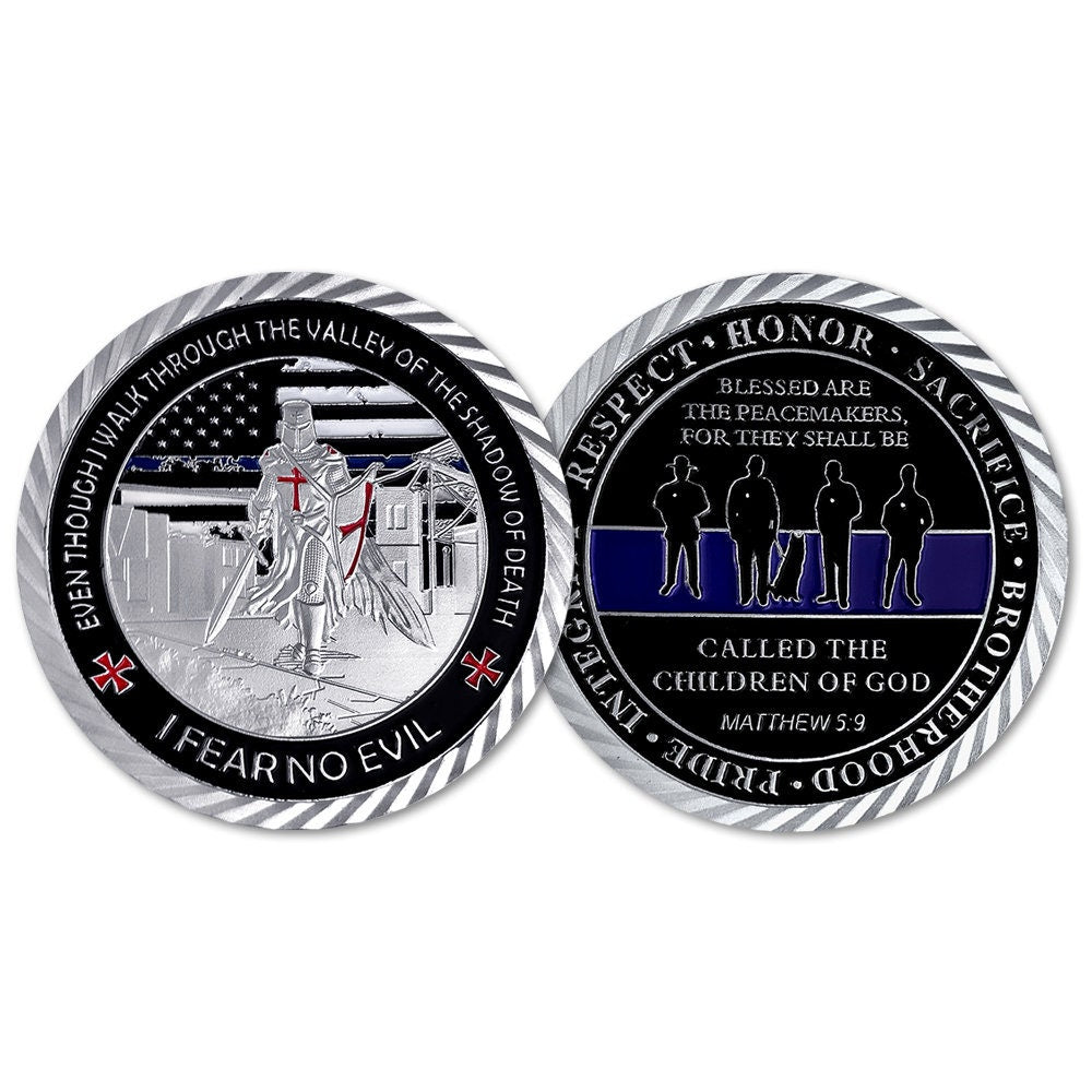 Police Blue Lives Matter Challenge Coin Law Enforcement Shiny Armor Collectible/gift for Him for father decowoodo