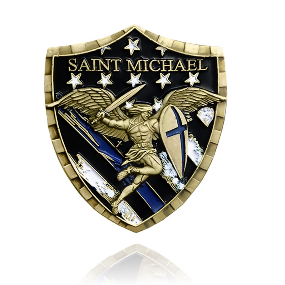 Blue Lives Matter Challenge Coin St Michael Saint of LEO Shield Badge/gift for Him for father decowoodo