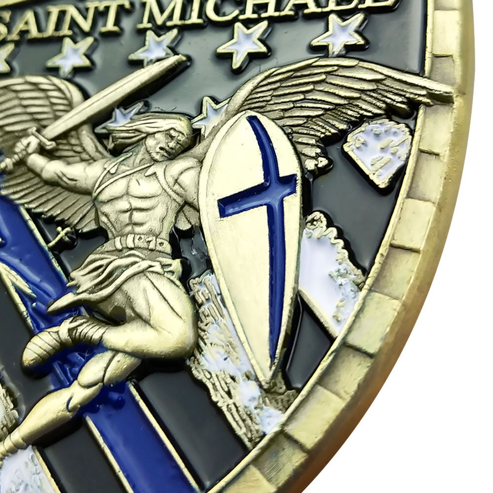 Blue Lives Matter Challenge Coin St Michael Saint of LEO Shield Badge/gift for Him for father decowoodo